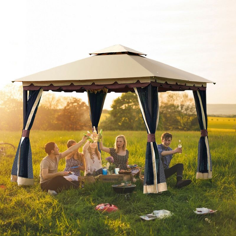 Costway 2-Tier 10'x10' Gazebo Canopy Tent Shelter Awning Steel Patio Garden Outdoor, 4 of 10