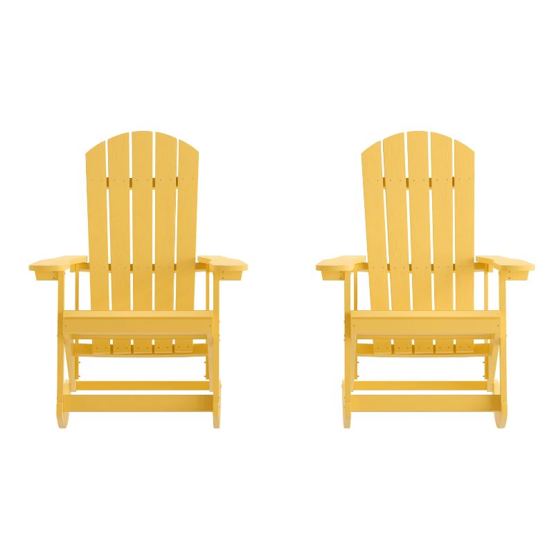Merrick Lane Set of 2 All-Weather Polyresin Adirondack Rocking Chair with Vertical Slats, 1 of 13