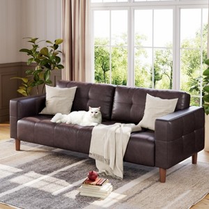 3-Seater Sofa Couch, 83 in Wide Faux Leather Sofa Couch with Spring Cushion, Modern Sofa with Deep Seats and 2 Removable Back Cushions - 1 of 4