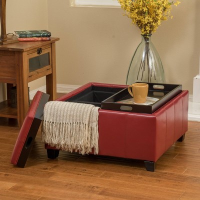 Mansfield Faux Leather Tray Top Storage Ottoman - Christopher Knight Home