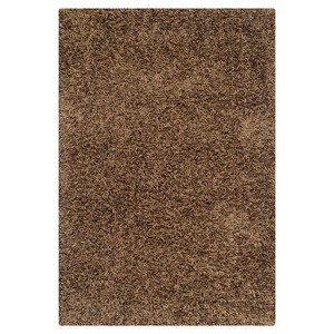 Light Brown Solid Shag/Flokati Tufted Accent Rug - (3