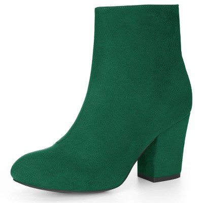 Allegra K Women Round Toe Side Zipper Block Heel Ankle Boots Emerald ...