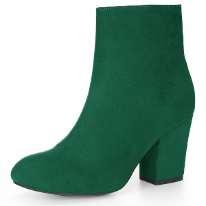Allegra K Women's Round Toe Side Zipper Block Heel Ankle Boots - 1 of 4