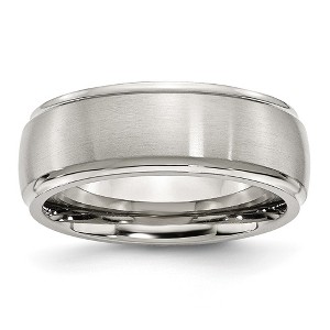 Black Bow Jewelry 8mm Stainless Steel Brushed Domed Polished Ridged Edge Band - 1 of 4