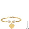 Steeltime Ladies stainless steel freshwater pearls and heart charm cuban link chain bracelet. Color Options: Silver, Gold - 3 of 4