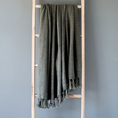 Park Hill Collection Washed Linen Throw, Olive Green