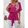 Imily Bela Women Summer V Neck Blouse Casual Short Sleeve Belted Tee Tops - 3 of 4