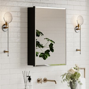Belle Medicine Cabinet with Mirror, Recessed/Wall Mounted Cabinet for Bathroom, Beveled Mirror, Adjustable Tempered Glass Shelves, Black - 1 of 4