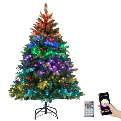 Costway 5/6/7/8 FT Artificial Christmas Tree with 250/370/500/650 RGB LED Lights 584/1054/1436/1936 Branch Tips
