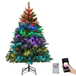 Costway 5/6/7/8 FT Artificial Christmas Tree with 250/370/500/650 RGB LED Lights 584/1054/1436/1936 Branch Tips - 1 of 4