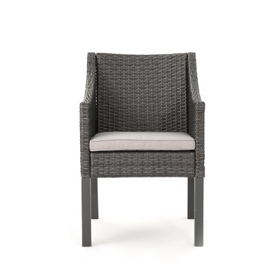 Gray Wicker Outdoor Dining Chairs with Cushions, Set of 2