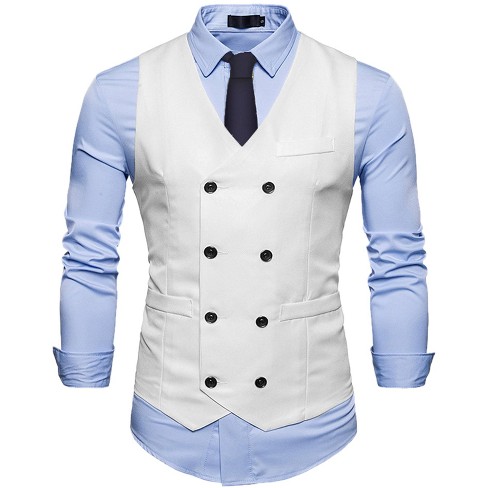Lars Amadeus Men's Double Breasted V-neck Slim Fit Formal Wedding Suit ...