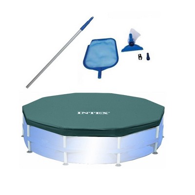 Intex Swimming Pool Maintenance Kit with Vacuum and Pole & 10’ Round Pool Cover