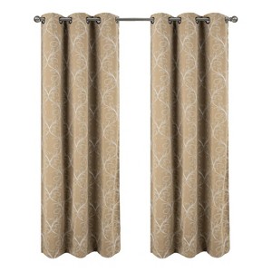 RT Designer Collection Kimber Embroidered Blackout Luxurious Decorative Grommet Curtain Panel Taupe - 1 of 4