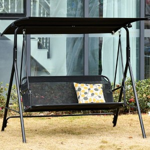 PAGED 3-Person Porch Swing with Adjustable Canopy and Armrests,Modern Bench Swing for Patio Backyard,Garden - 1 of 4