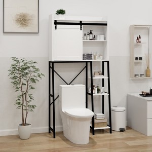 VYNXARIA Over The Toilet Storage Cabinet, Bathroom Shelves Over Toilet with Sliding Barn Door,Adjustable Shelves and Side Storage Rack-White - 1 of 4