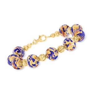 Ross-Simons Italian Blue Murano Glass Bead Bracelet in 18kt Gold Over Sterling Size 7 - 1 of 4