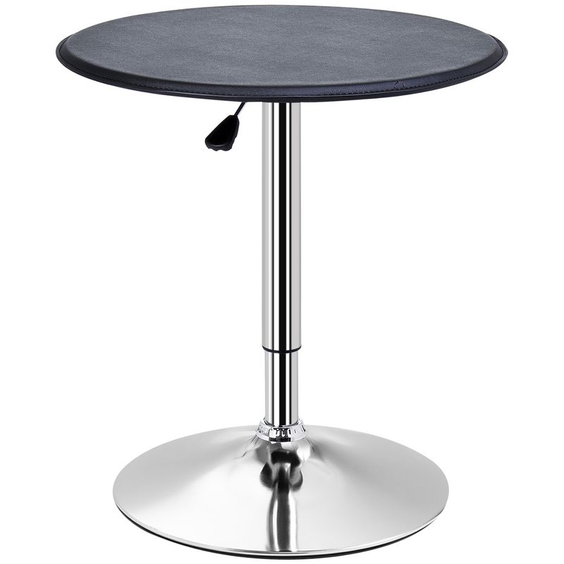 HOMCOM 25" Classic Round Adjustable Faux Leather Chrome Standing Bistro Table, 1 of 8