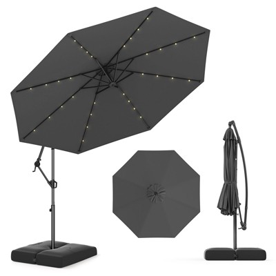 Tangkula 10 FT Solar Offset Hanging Umbrella Patio Cantilever Umbrella w/ 32 LED Lights