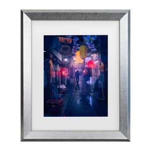 Trademark Fine Art - Javier De La Tokyo Blue Rain Matted Framed Art - 1 of 4