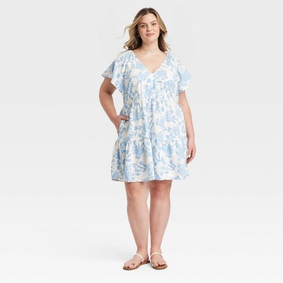 Women's Flutter Short Sleeve Woven Mini Skater Dress - Universal Thread™
