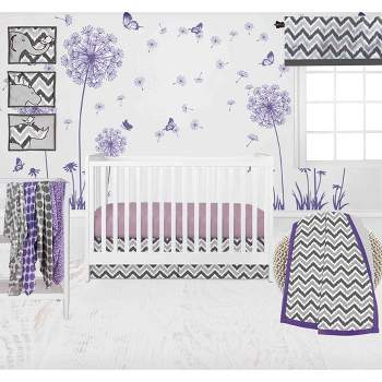Bacati - Ikat Dots Leopard  Purple Grey Muslin Girls 10 pc Crib Set with wall hangings & Mobile