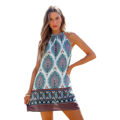 Women's Boho Chic Printed Halter Dress for Beach Getaways - Cupshe
