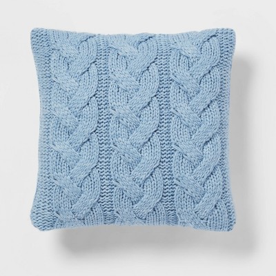 Oversized Chunky Cable Knit Square Throw Pillow Blue - Threshold™