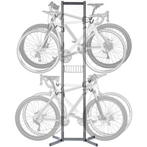Delta Design Cycle Four Bike Free-Standing Storage Rack with Basket - Black - 1 of 4