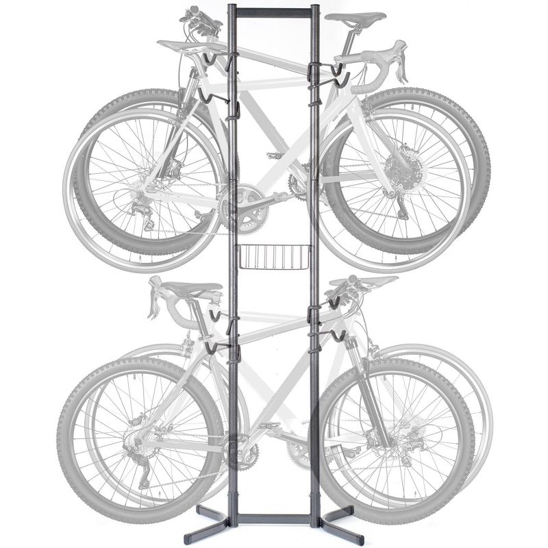 Delta Design Cycle Four Bike Free-Standing Storage Rack with Basket - Black, 1 of 10