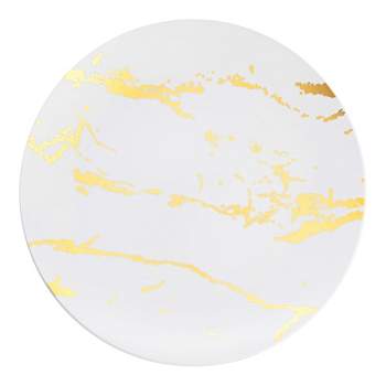 Smarty Had A Party White with Gold Marble Stroke Round Disposable Plastic Appetizer/Salad Plates (7.5") (120 Plates)