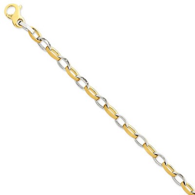 Black Bow Jewelry Men's 6.6mm 14k Two Tone Gold Polished & Satin Oval Link Bracelet