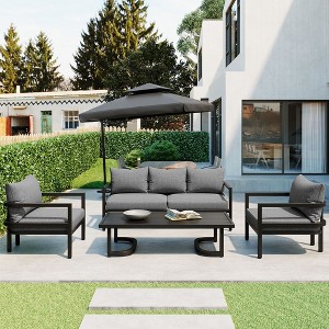 YOOCOZZ Outdoor Weatherproof Curved Steel Multi-Seat Sofa Set with Coffee Table - 1 of 4