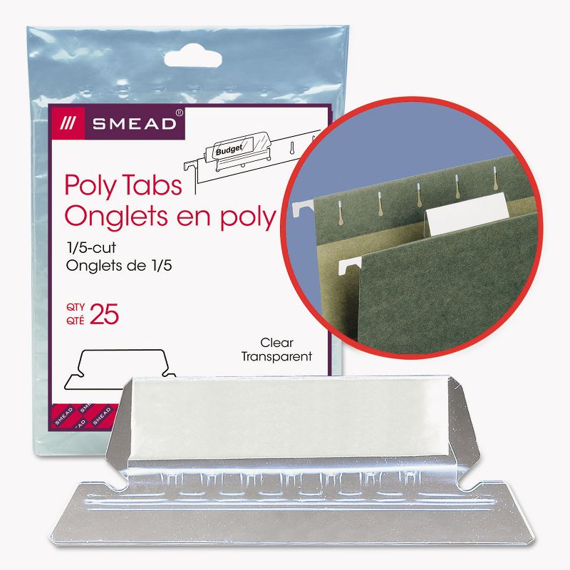 Smead Hanging File Tab/Insert 1/5 Tab 2 1/4 Inch Clear Tab/White Insert 25/Pack 64600, 2 of 6