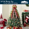 Joyfy 45 inch Blue & Silver Christmas Tree Topper Bow, Green Red White Ribbon Ornaments with Stripes and Dots, Christmas Tree Decorations Indoor - 3 of 4