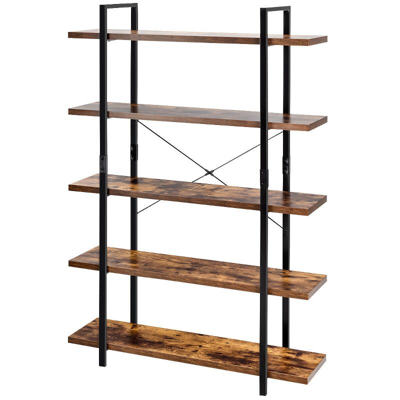 Tangkula 5-Tiers Modern Bookshelf Wooden and metal Bookcase Display Shelf Rack, 1 of 7