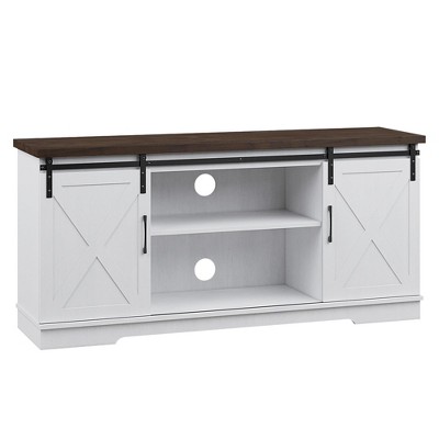 Farmhouse TV Stand for 65 Inch TV, Entertainment Center with Sliding Barn Door and Adjustable Shelves