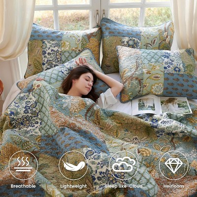 Der Rose BALHAM TRADE-Queen Comforter Set for Bed 100% Cotton Green Sage Bedspreads with 2 Pillow Shams Spring-Queen 90"x98" — фото 4