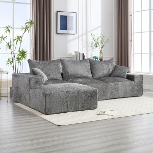 108.27'' Chenille Fabric L-Shaped Sectional Sofa with Deep Seating, Removable Throw Pillows, and No Installation - 1 of 4