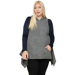 Slickblue Plus Size Sleeveless Two Tone Knit Top, Asymmetrical Hem, Hooded Pullover, Grey/Mocha, Size 1XL-3XL - 1 of 4