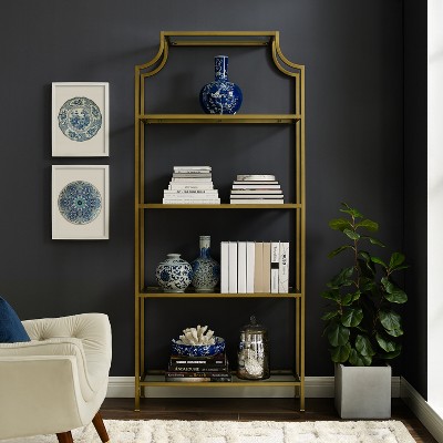 Aimee Antique Gold Pagoda-Style Metal and Glass Etagere