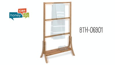 Natural Bamboo 3-Tier Freestanding Towel Rack with Shelf