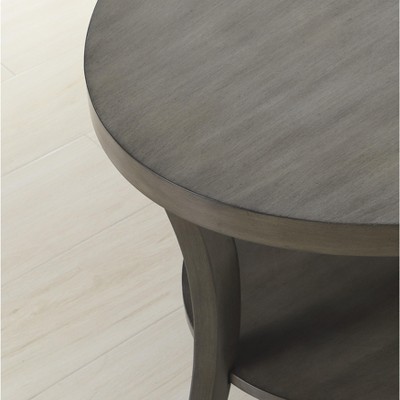 Perth Contemporary Round Gray Wooden End Table with Shelf