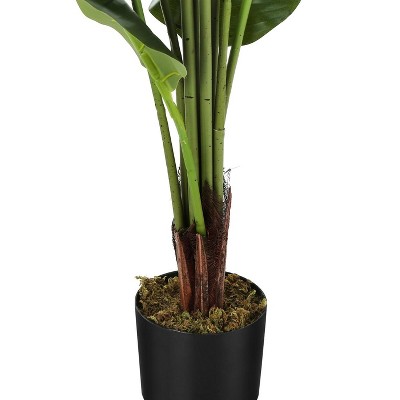 Tall Green Faux Strelitzia Floor Plant in Black Pot