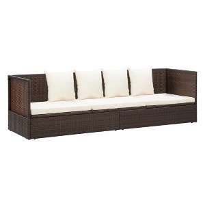 vidaXL Patio Bed with Cushion & Pillows - Poly Rattan Brown, Adjustable Outdoor Garden Sunbed, Weather-Resistant Furniture with Thick Cushions - 1 of 4