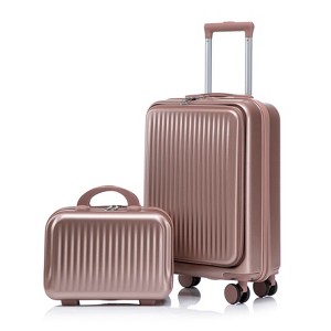 20"Carry-On Suitcase & 14" Cosmetic Case Set, Front Opening Luggage with Spinner Wheels & Combination Lock - ModernLuxe - 1 of 4