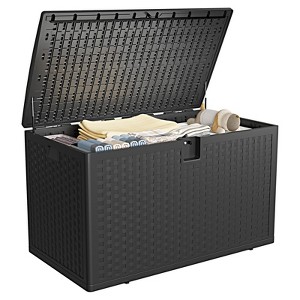 120 Gallon Indoor & Outdoor Storage Box, Lockable Resin Deck Boxes Waterproof with Lid& Side Handles - 1 of 4