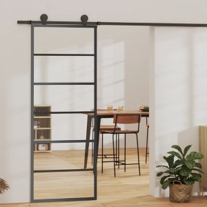 VidaXL Sliding Door ESG Glass and Aluminum 29.9"x80.7" Black - 1 of 4