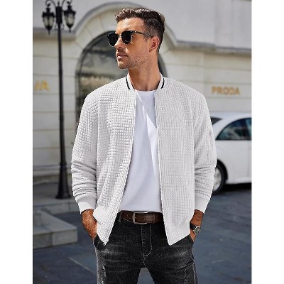 COOFANDY Mens Zip Up Sweater Jacket Waffle Sweatshirt Knit Bomber Lightweight Casual Jackets Light Grey S — фото 2