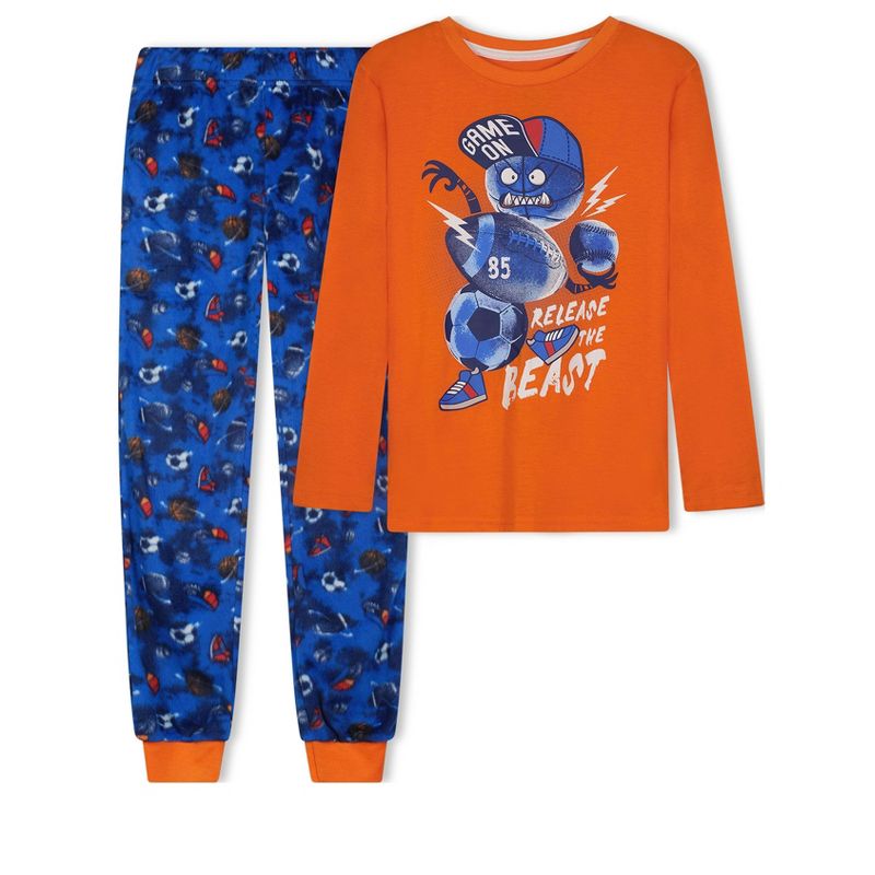 Sleep On It Boys Release The Beast Soft Fleece 2-Piece Pajama Sleep Set - Orange, Size: M 8/10, 1 of 10